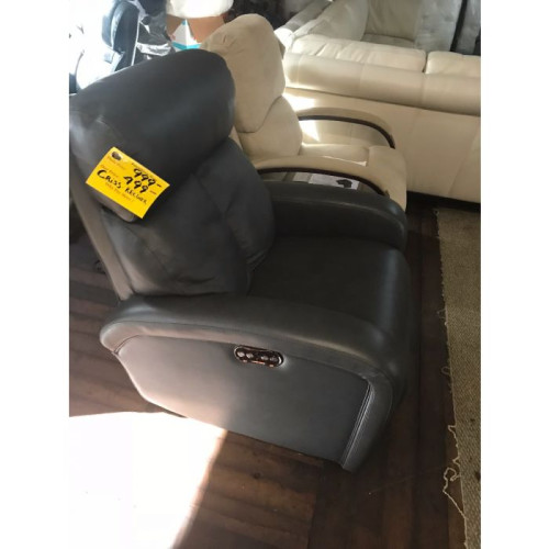 Criss Gray Leather Power Recliner with Power Headrest and USB Power Outlet
