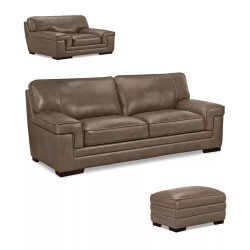 Myars Set - Brown Leather Sofa, Chair, Ottoman