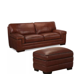 Myars Cognac Leather Sofa & Ottoman