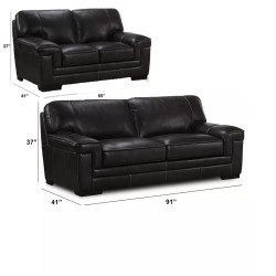 Myars Charcoal Leather Sofa and Loveseat